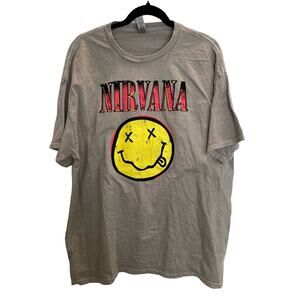 Nirvana Tan Distressed Smiley Face T-Shirt - XL